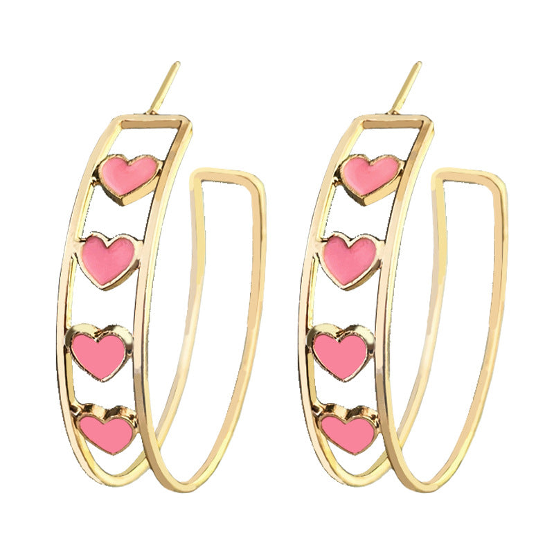 Wholesale Pink heart double circle earrings